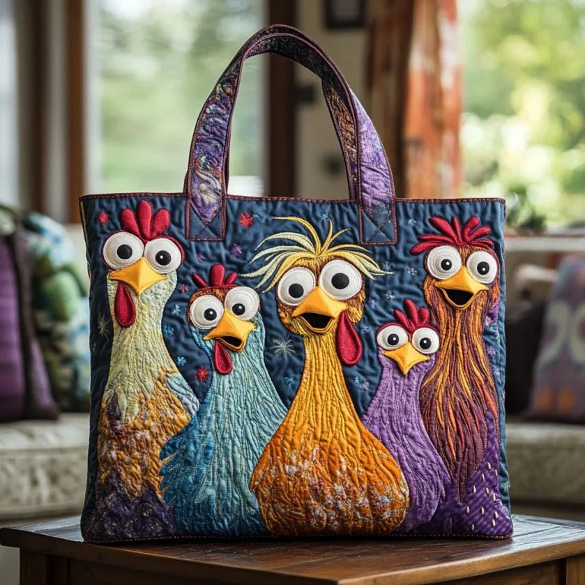 Handcrafted Bag - Featuring Five Vibrant Chickens