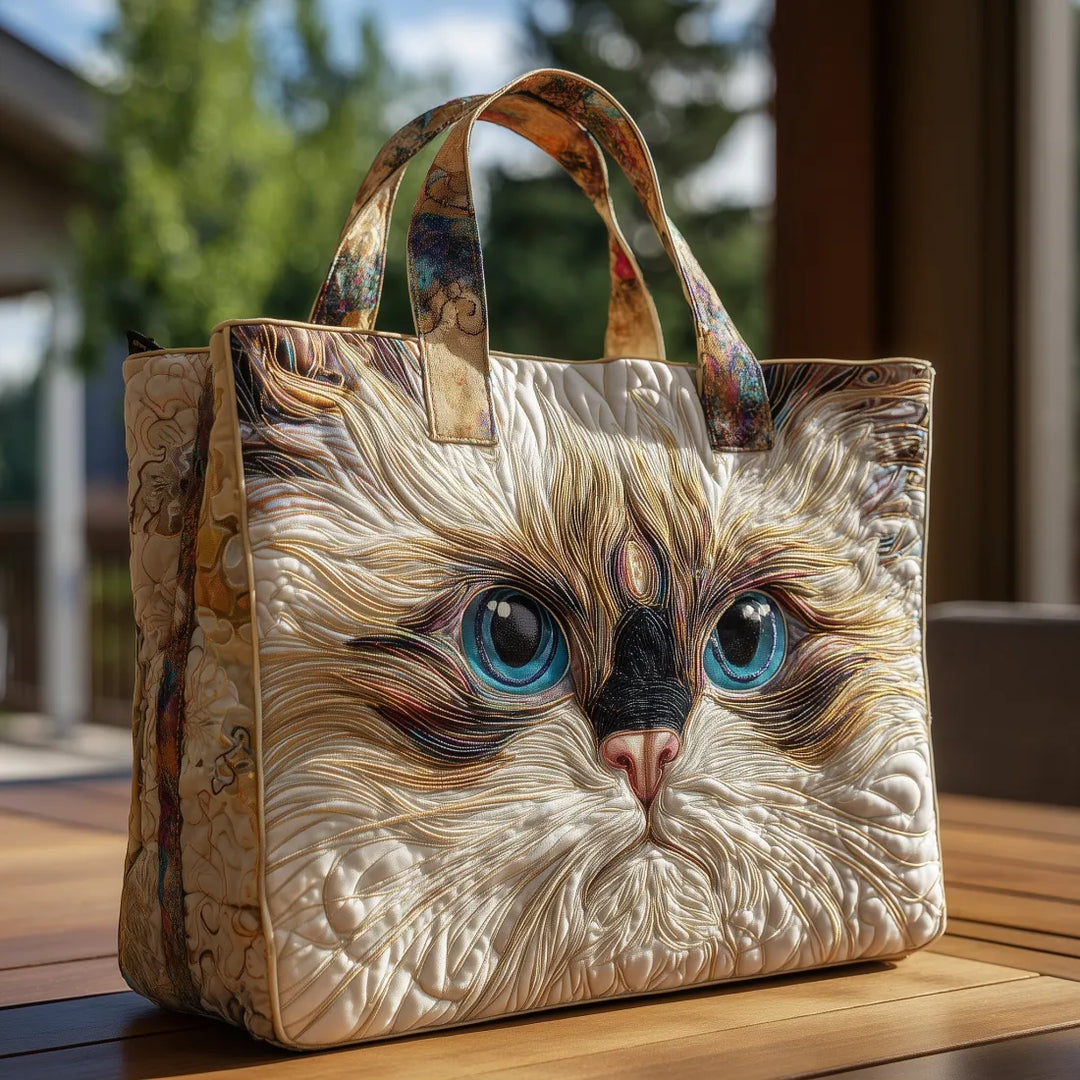 Handcrafted White Cat Bag with Striking Blue Eyes