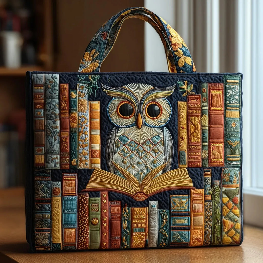 Handcrafted Tote Bag - Owl Design with Vintage Book Motif