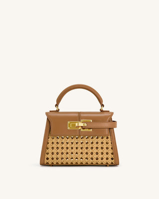 Elise Woven Top Handle Bag - Brown
