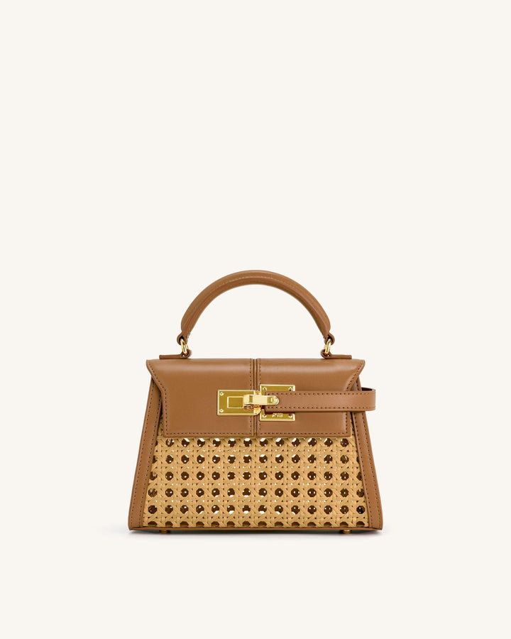 Elise Woven Top Handle Bag - Brown