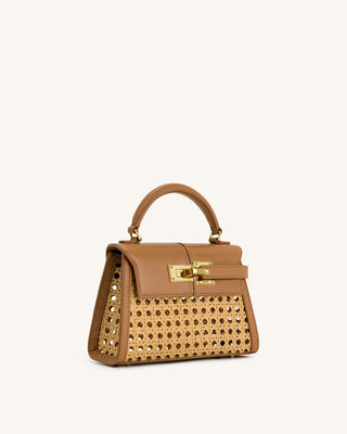 Elise Woven Top Handle Bag - Brown