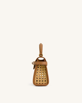 Elise Woven Top Handle Bag - Brown