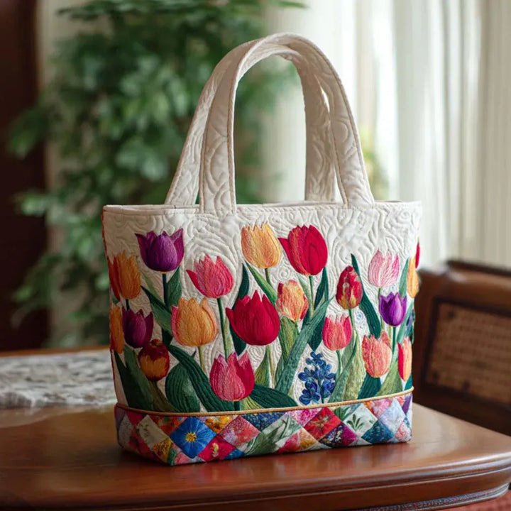 Tulip Garden Quilted Tote Bag