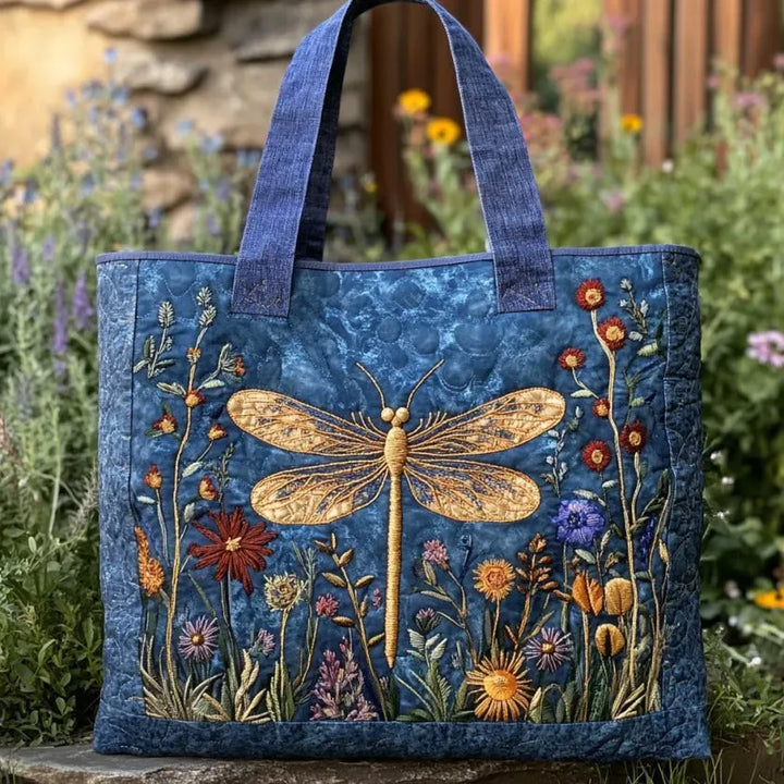 Golden Dragonfly Quilted Tote