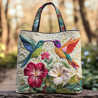 Hummingbird and White Floral Quilted Bag