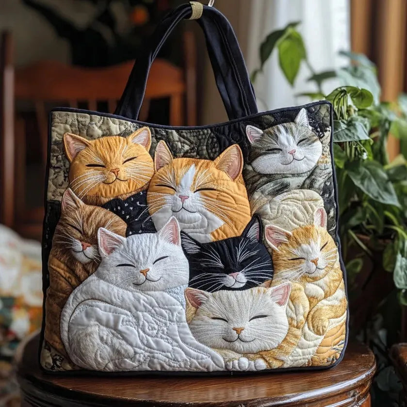 Handcrafted Quilted Bag - Dreamy Kittens