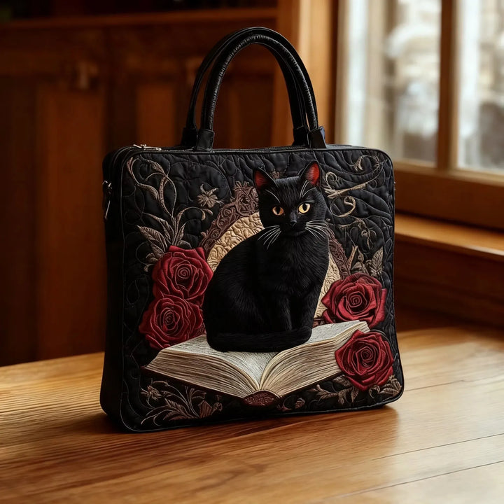 Quilted Artisan Tote - Black Cat Among Books