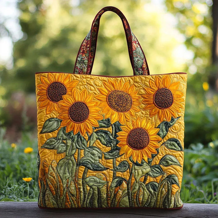 Sunflower-Embroidered Classic Quilted Bag
