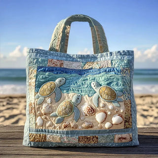 Handcrafted Quilted Tote Bag - Sea Turtle Design