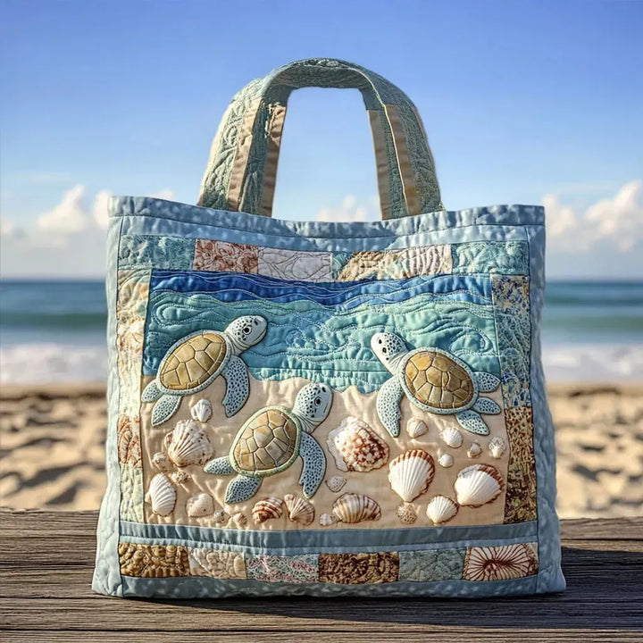 Handcrafted Quilted Tote Bag - Sea Turtle Design