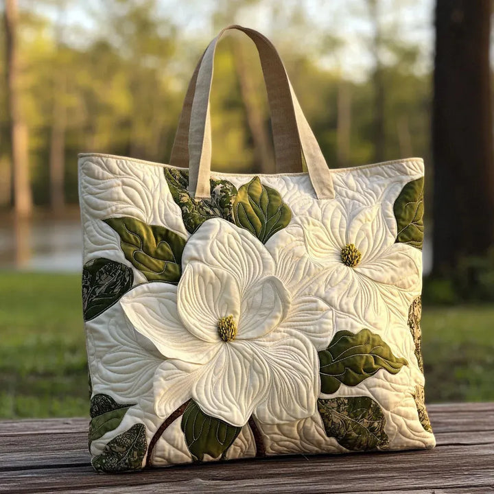 Handcrafted Quilted Bag - Graceful White Lilies