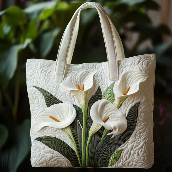 Handcrafted Quilted Bag - White Calla Lily Design