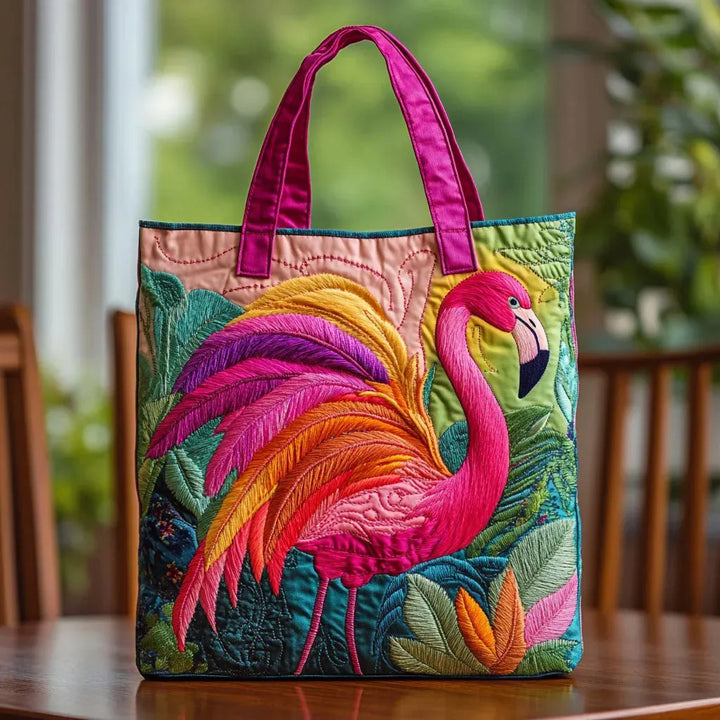 Rainbow Flamingo Quilted Tote Bag