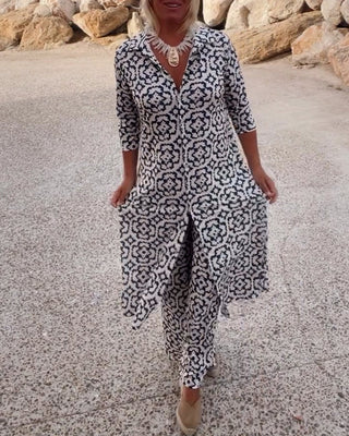 Sara | Bohemian Geometric Print Tunic and Wide-Leg Pants Set