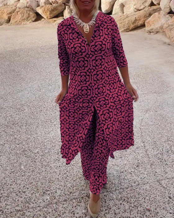 Sara | Bohemian Geometric Print Tunic and Wide-Leg Pants Set