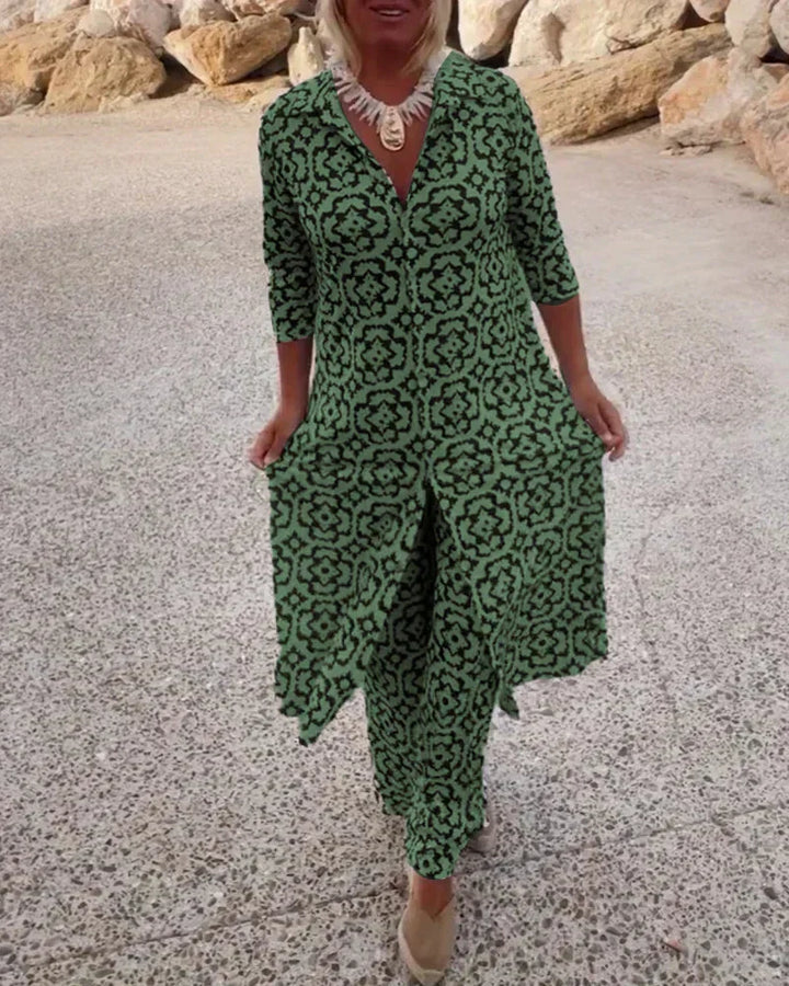 Sara | Bohemian Geometric Print Tunic and Wide-Leg Pants Set