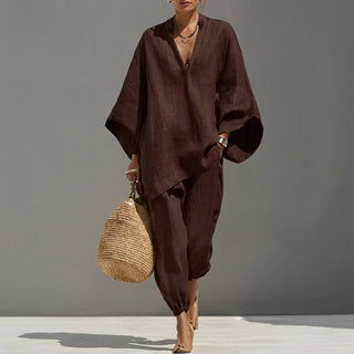 Marina | Relaxed V-Neck Top and Wide-Leg Pants Co-Ord Set