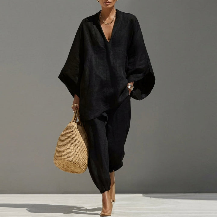 Marina | Relaxed V-Neck Top and Wide-Leg Pants Co-Ord Set