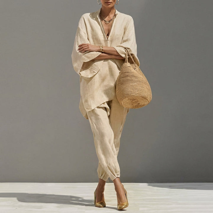 Marina | Relaxed V-Neck Top and Wide-Leg Pants Co-Ord Set