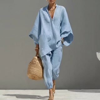 Marina | Relaxed V-Neck Top and Wide-Leg Pants Co-Ord Set