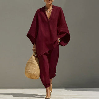 Marina | Relaxed V-Neck Top and Wide-Leg Pants Co-Ord Set