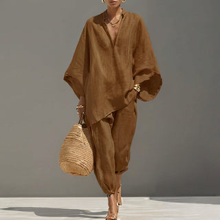 Marina | Relaxed V-Neck Top and Wide-Leg Pants Co-Ord Set