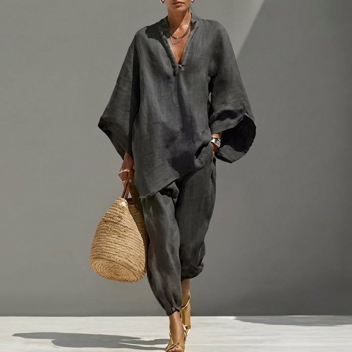 Marina | Relaxed V-Neck Top and Wide-Leg Pants Co-Ord Set