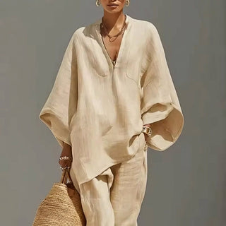 Marina | Relaxed V-Neck Top and Wide-Leg Pants Co-Ord Set