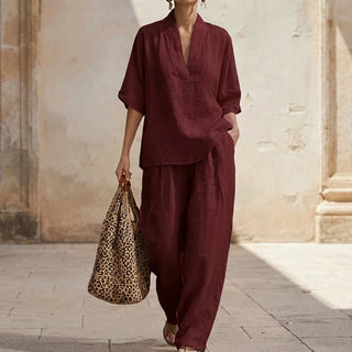 Dolores | Relaxed Henley Top and Wide-Leg Pants Co-Ord Set