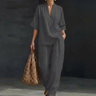 Dolores | Relaxed Henley Top and Wide-Leg Pants Co-Ord Set