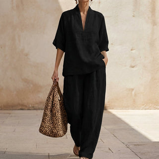 Dolores | Relaxed Henley Top and Wide-Leg Pants Co-Ord Set