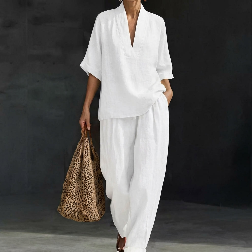 Dolores | Relaxed Henley Top and Wide-Leg Pants Co-Ord Set