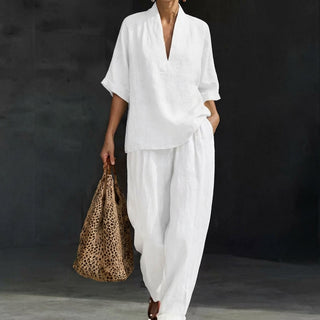 Dolores | Relaxed Henley Top and Wide-Leg Pants Co-Ord Set