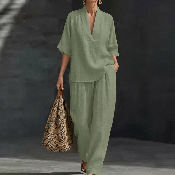 Dolores | Relaxed Henley Top and Wide-Leg Pants Co-Ord Set