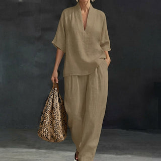 Dolores | Relaxed Henley Top and Wide-Leg Pants Co-Ord Set