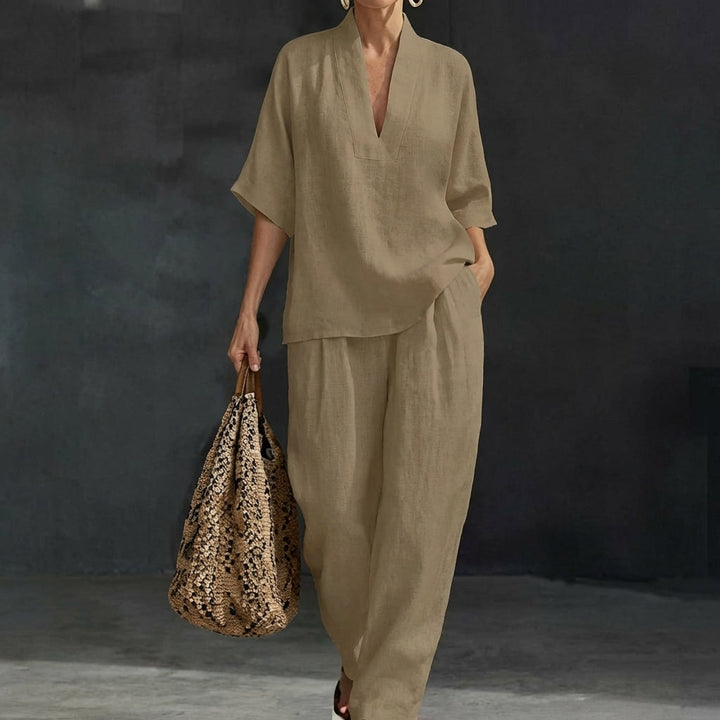 Dolores | Relaxed Henley Top and Wide-Leg Pants Co-Ord Set