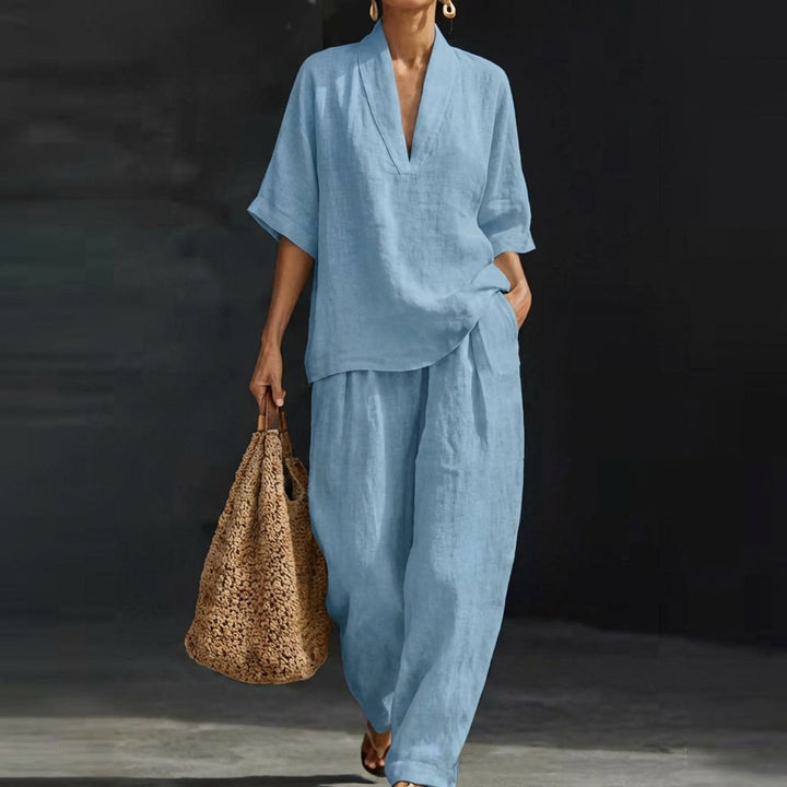 Dolores | Relaxed Henley Top and Wide-Leg Pants Co-Ord Set
