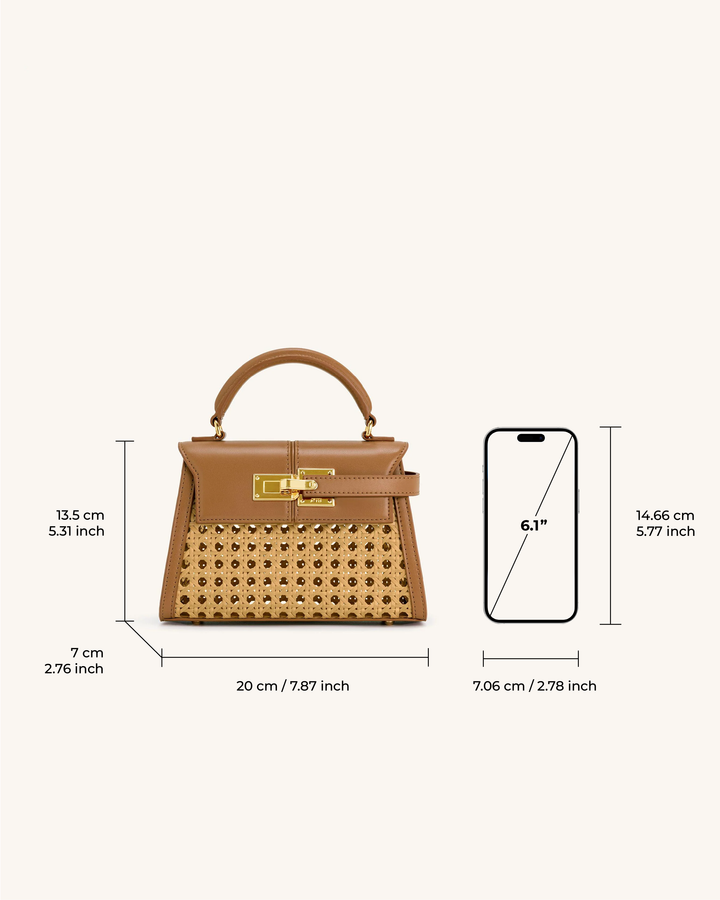 Elise Woven Top Handle Bag - Brown