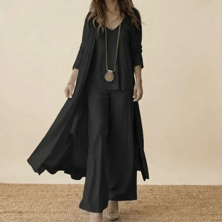 Raquel | Soft Three-Piece Set with Tunic and Wide-Leg Pants