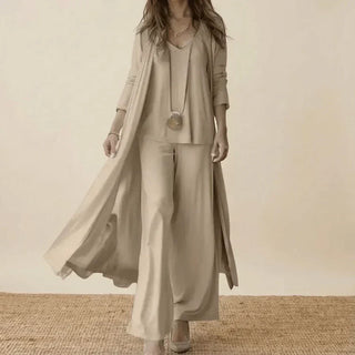 Raquel | Soft Three-Piece Set with Tunic and Wide-Leg Pants