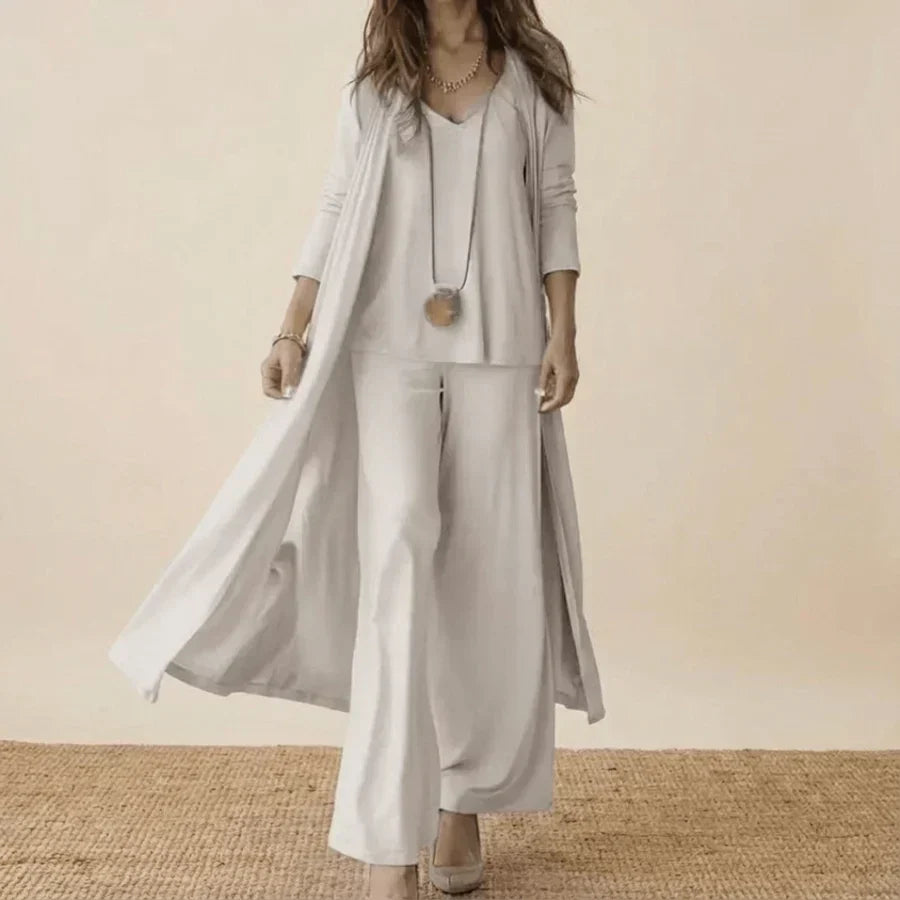 Raquel | Soft Three-Piece Set with Tunic and Wide-Leg Pants