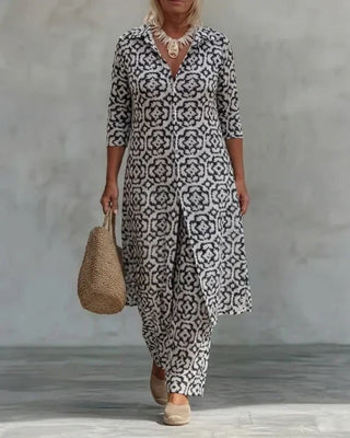 Sara | Bohemian Geometric Print Tunic and Wide-Leg Pants Set