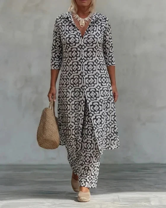 Sara | Bohemian Geometric Print Tunic and Wide-Leg Pants Set