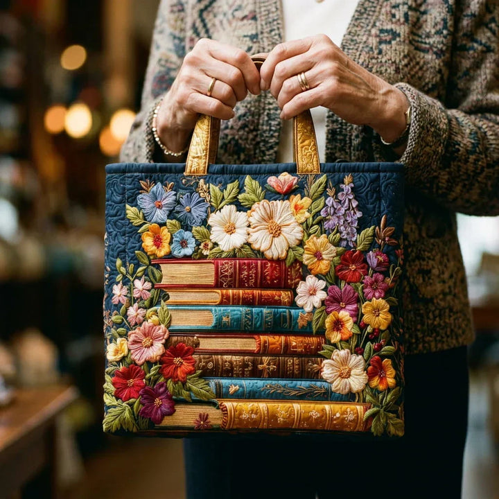 Floral Print Artisan Tote Bag with Book Design