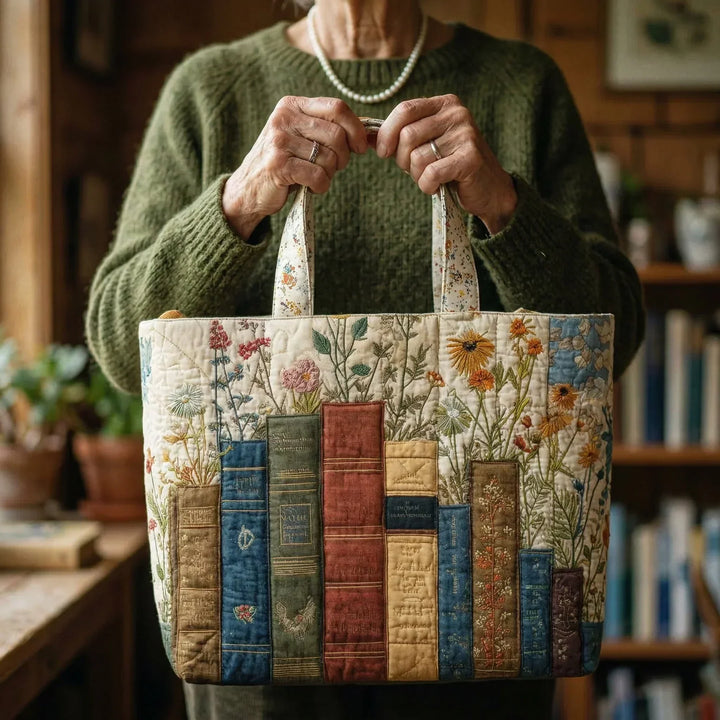 Artisan Quilted Bag - Floral and Literary Design