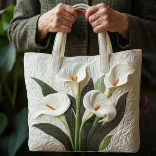 Handcrafted Quilted Bag - White Calla Lily Design