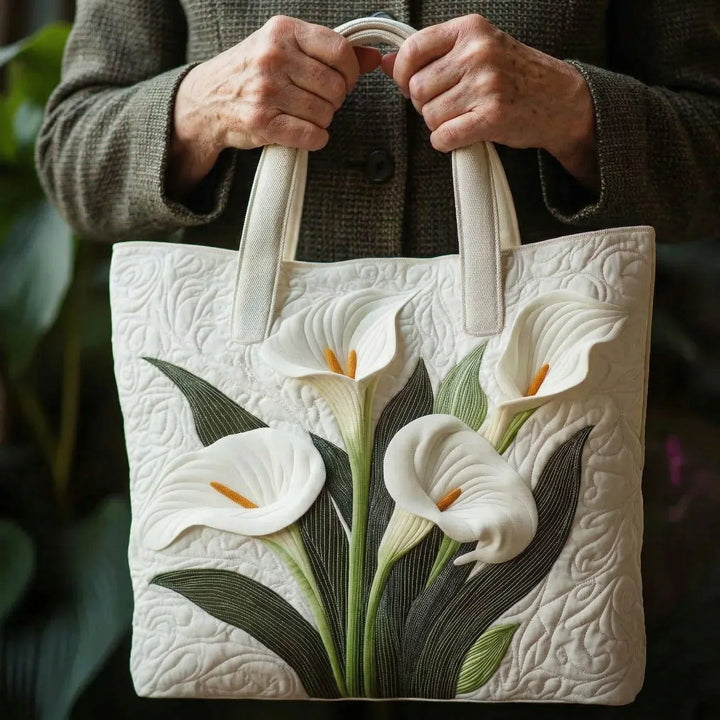 Handcrafted Quilted Bag - White Calla Lily Design
