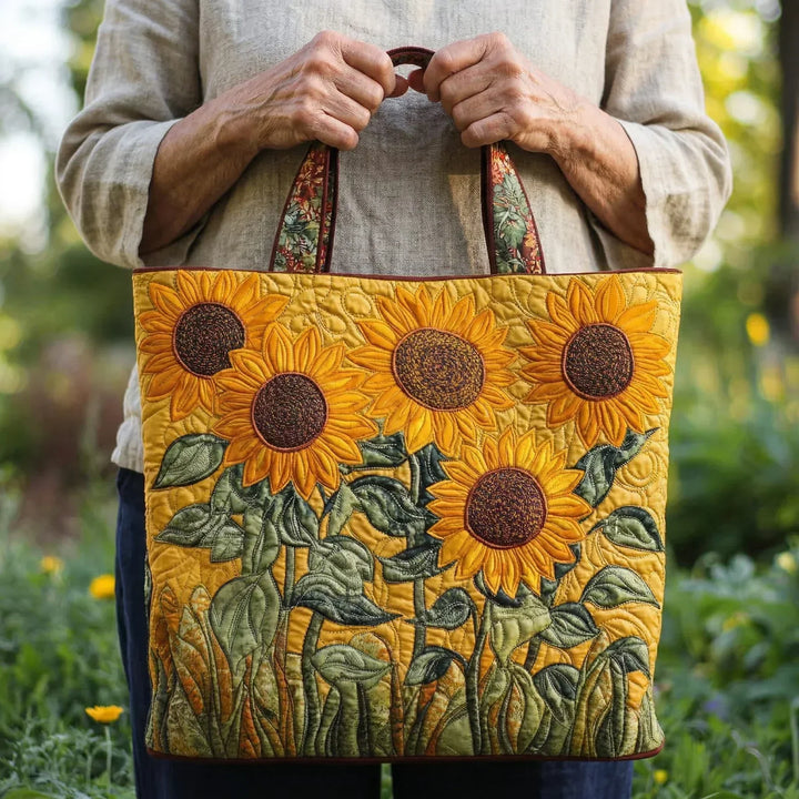Sunflower-Embroidered Classic Quilted Bag