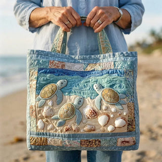 Handcrafted Quilted Tote Bag - Sea Turtle Design